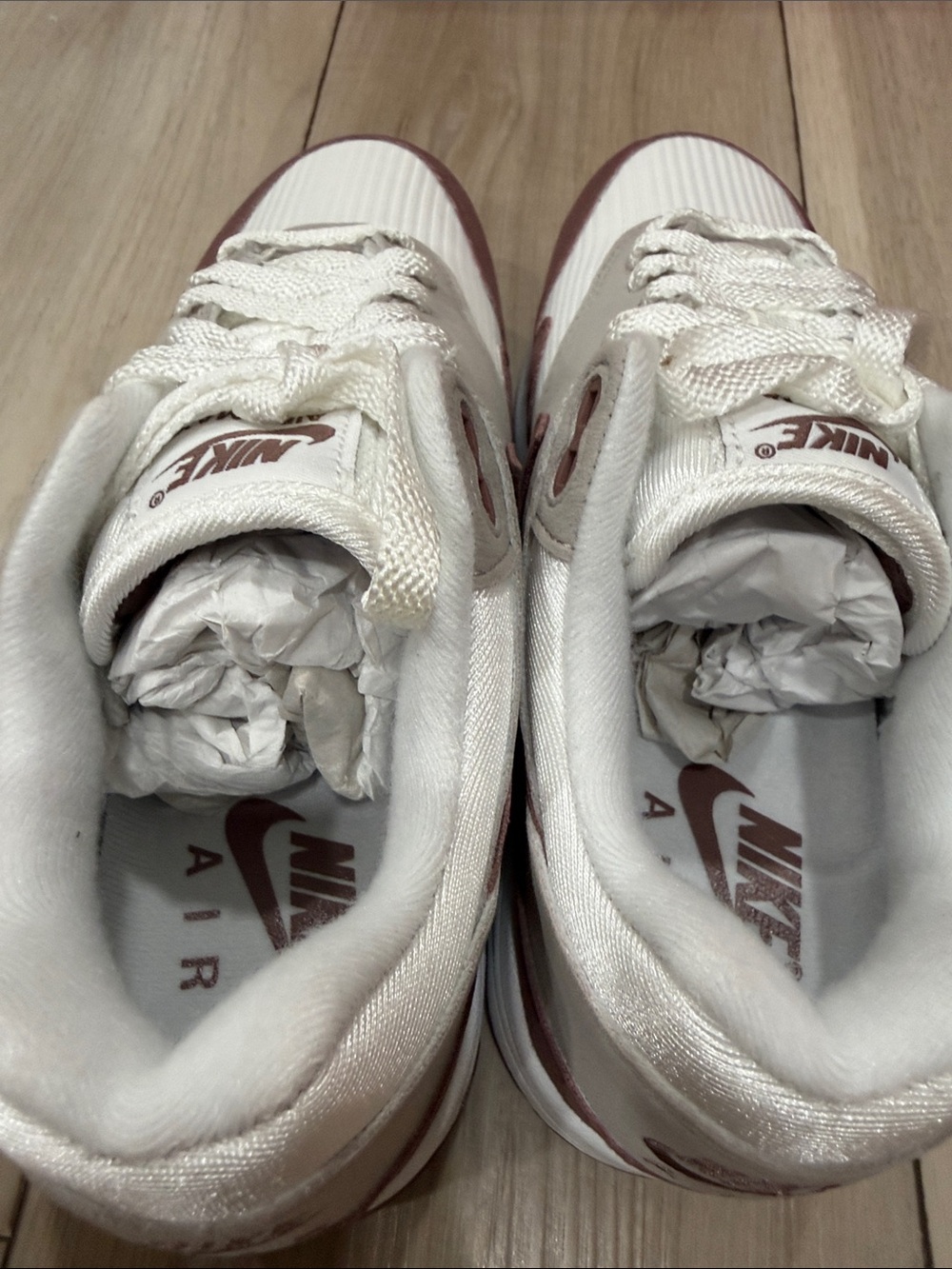 Nike Air Max 1 White Taupe Maroon-Red Sneakers - Picture 5 of 8